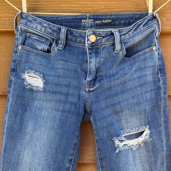 Soho Curvy Legging Jeans Distressed Ripped Denim Size 4 Medium Wash Cotton Blend - Picture 4 of 12